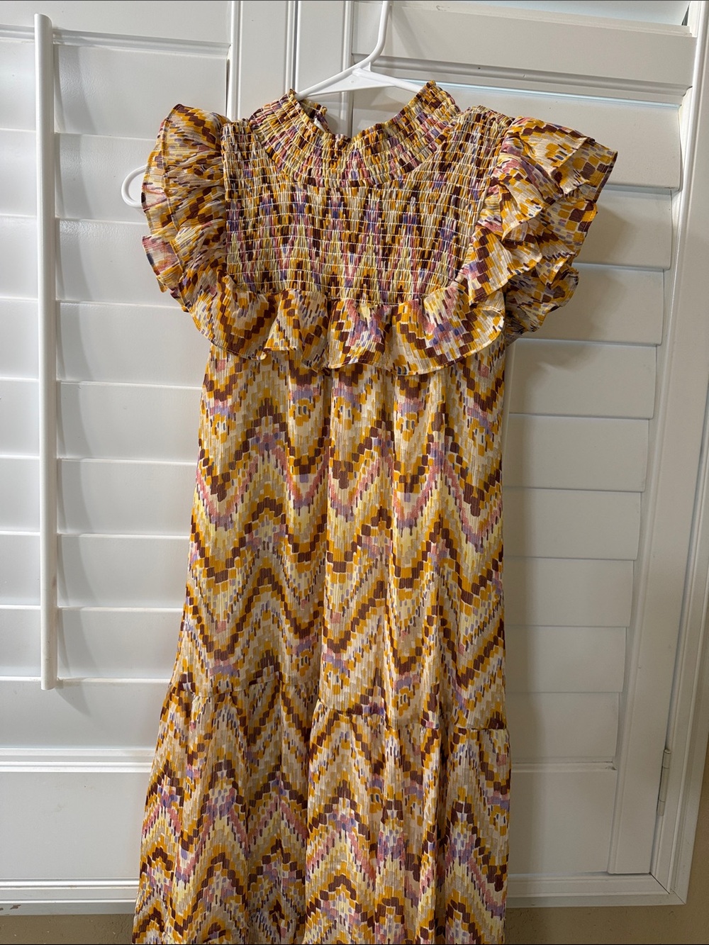 Likely Mustard Chevron Maxi Dress with Ruffle Yoke